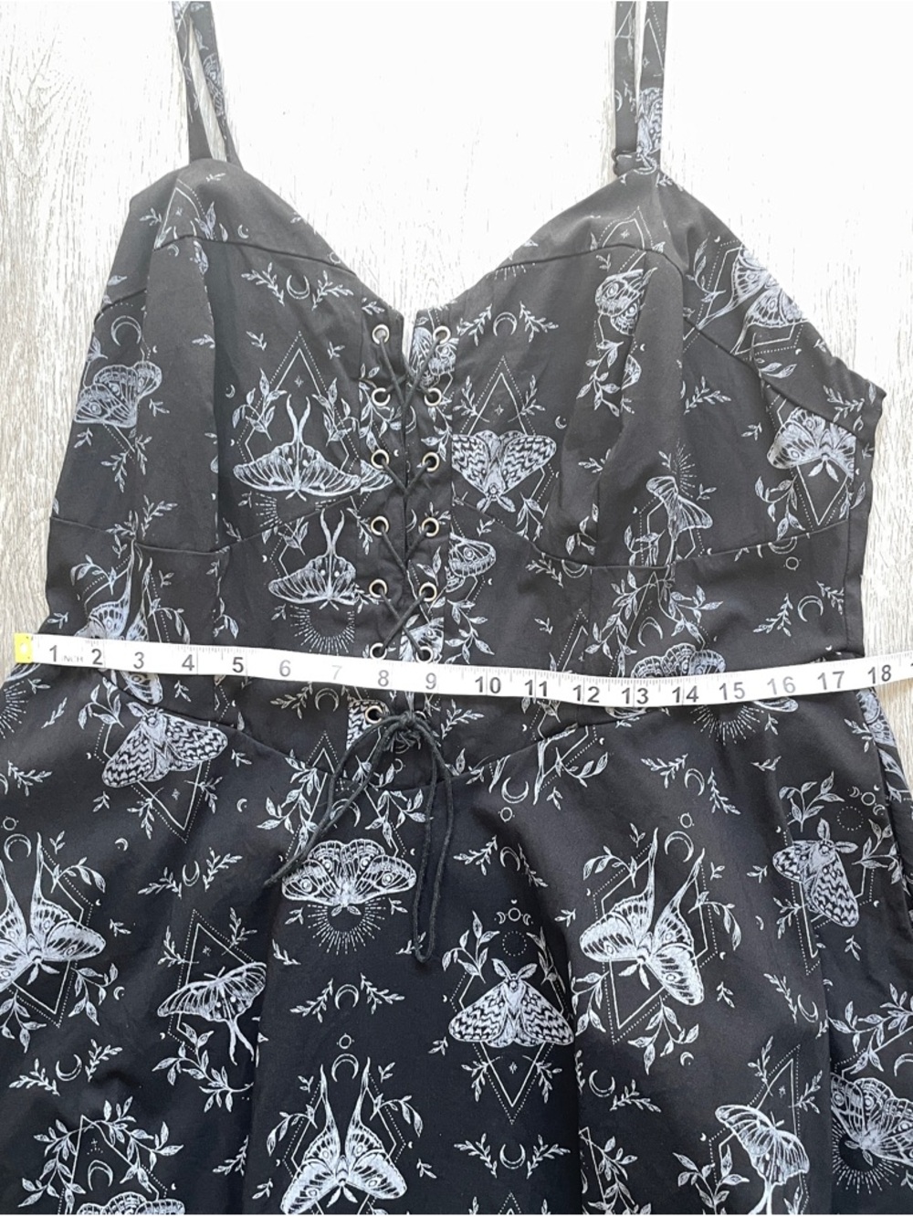 Nightfall by Torrid Black Moth Print Lace-Up Dress Fairycore Gothic Mini Dress - Picture 8 of 9
